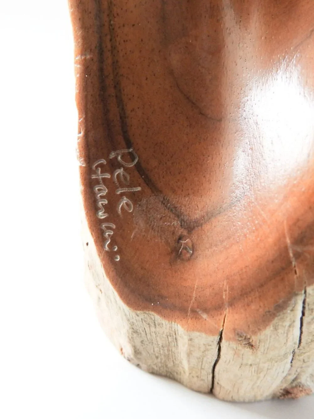 VTG Hawaiian Pele Hand Carved Live Edge Wood Statue 10.5
